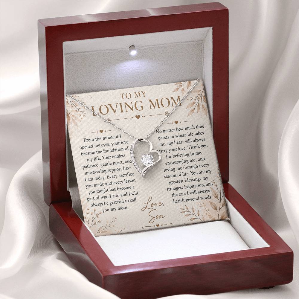 To My Loving Mom - Heart Love Neckalce
