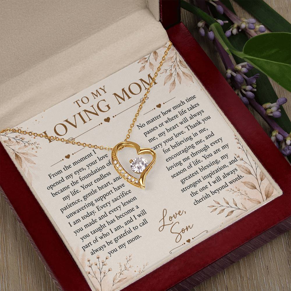 To My Loving Mom - Heart Love Neckalce