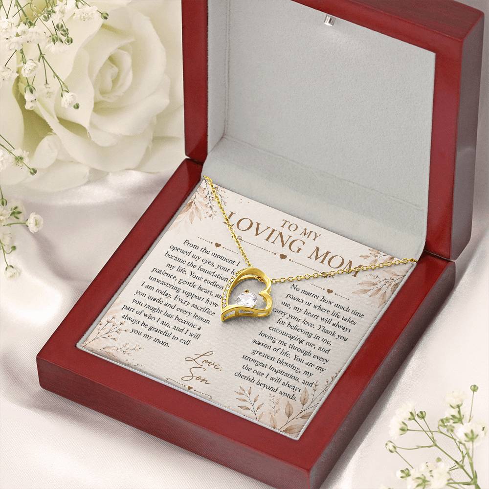 To My Loving Mom - Heart Love Neckalce