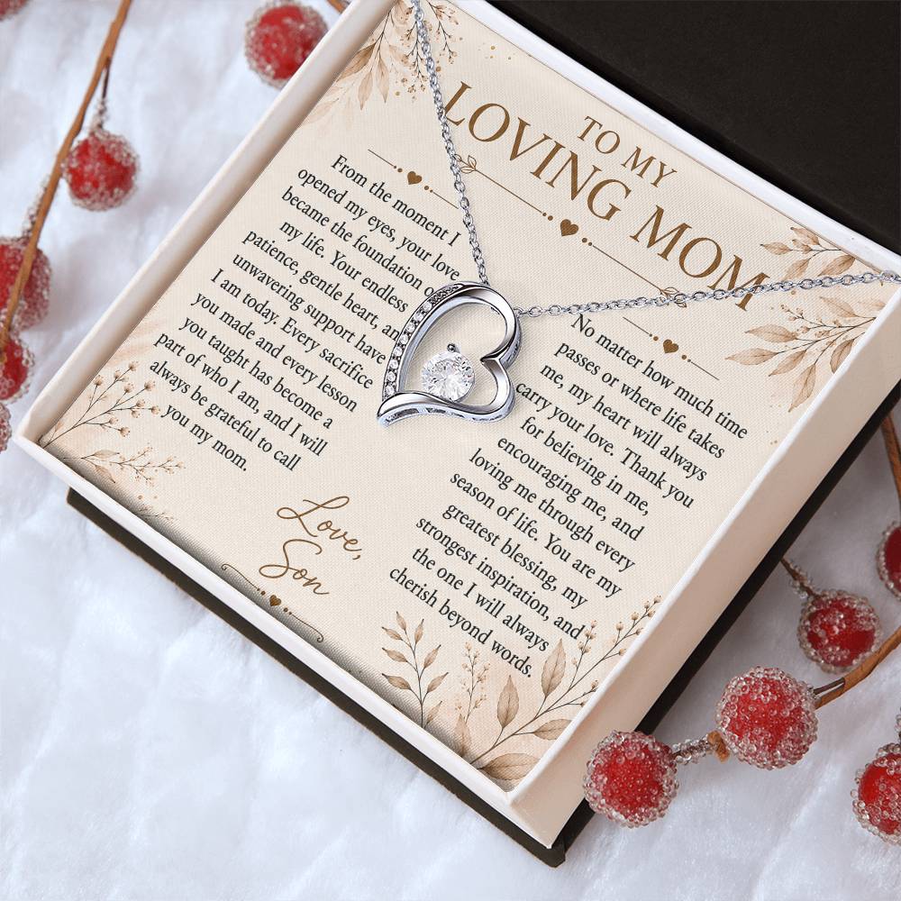 To My Loving Mom - Heart Love Neckalce