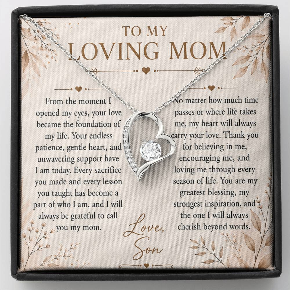 To My Loving Mom - Heart Love Neckalce