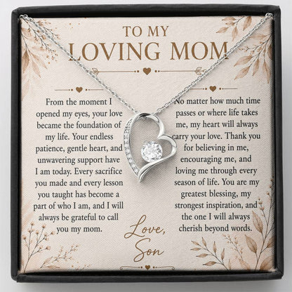 To My Loving Mom - Heart Love Neckalce