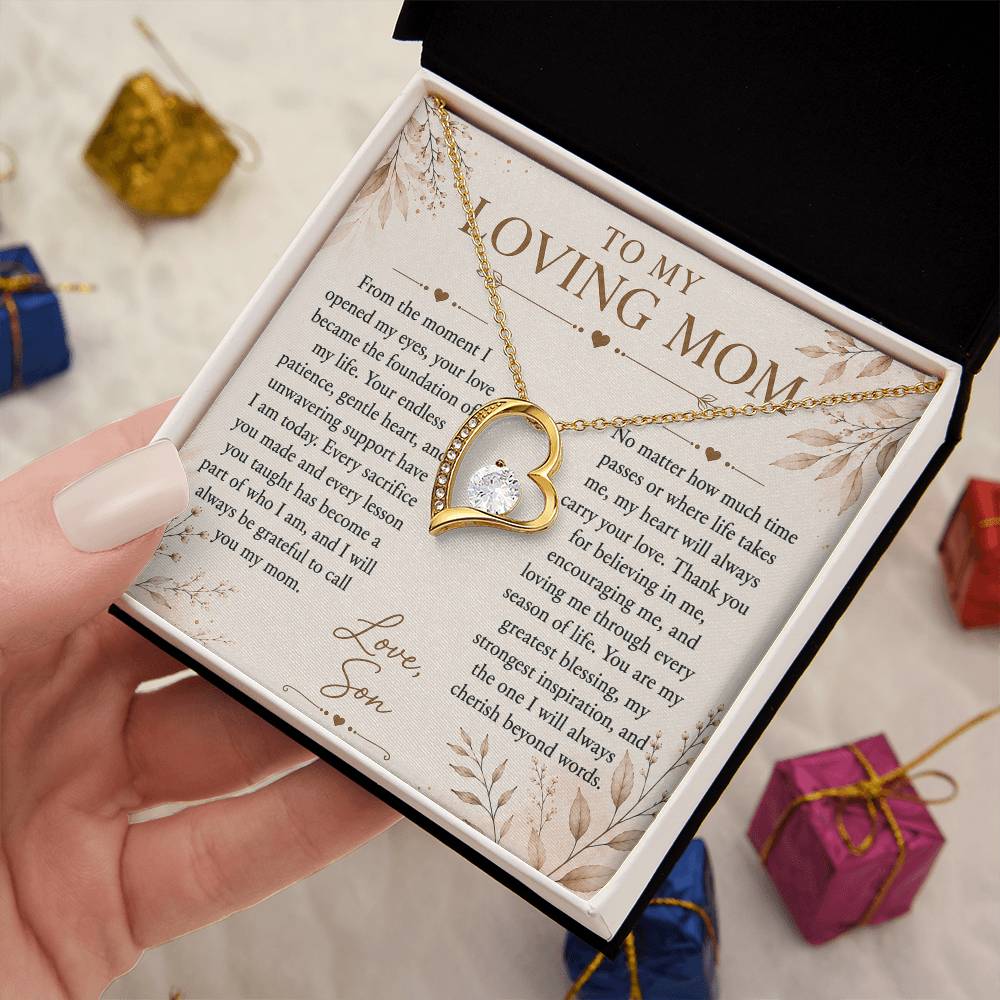 To My Loving Mom - Heart Love Neckalce