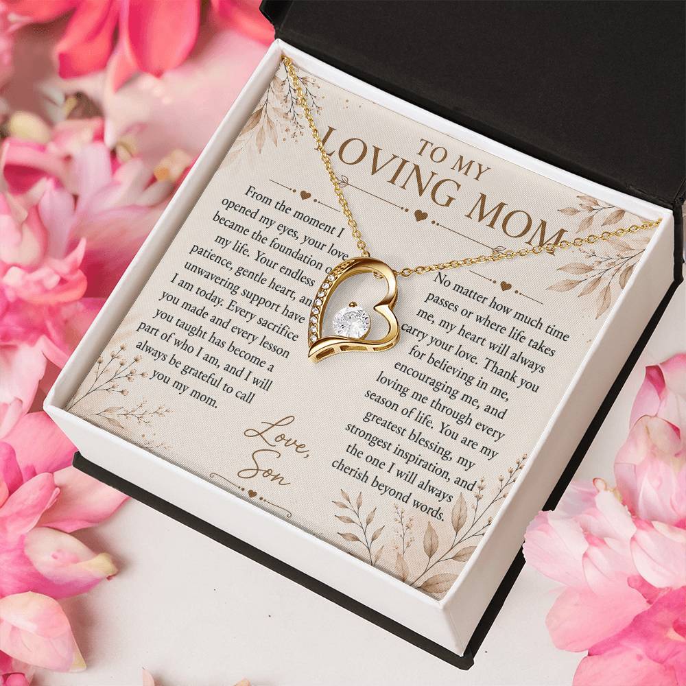 To My Loving Mom - Heart Love Neckalce