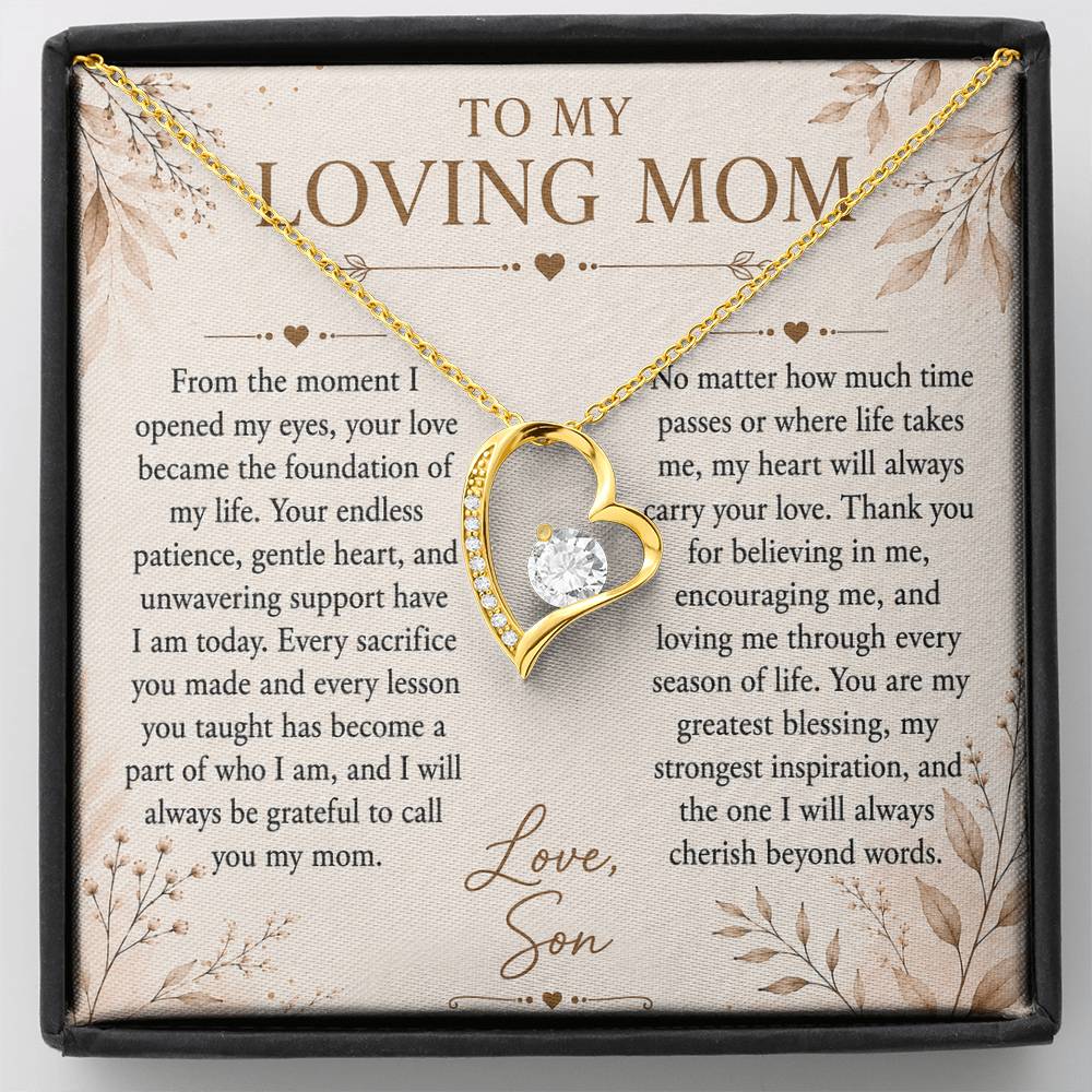 To My Loving Mom - Heart Love Neckalce