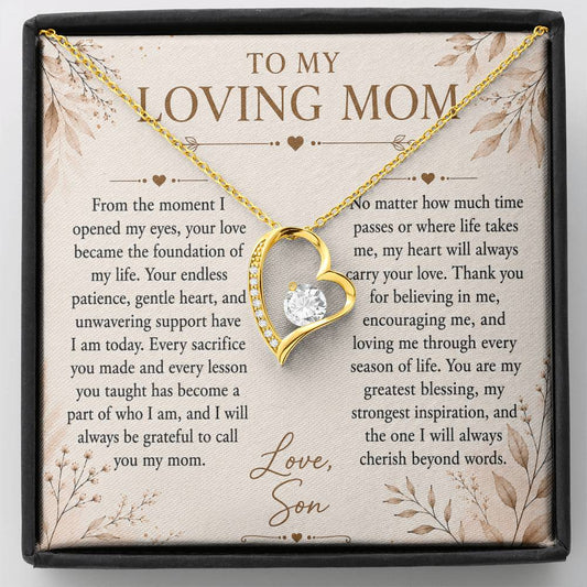 To My Loving Mom - Heart Love Neckalce